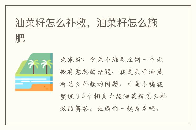 油菜籽怎么补救，油菜籽怎么施肥