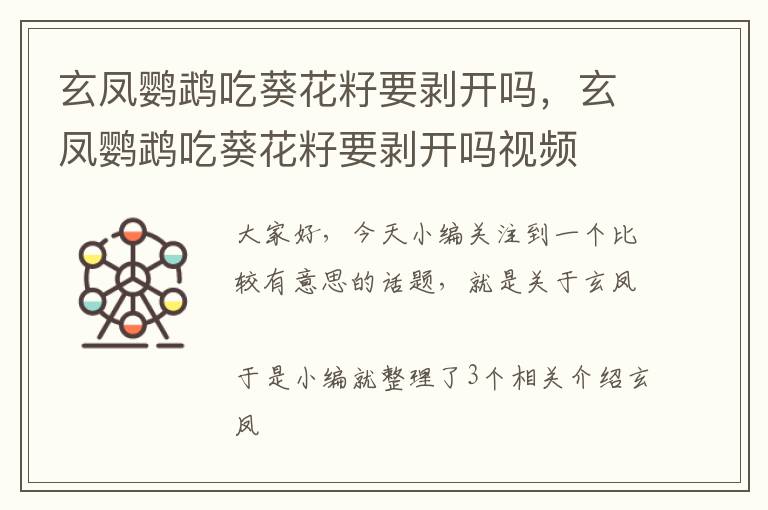 玄凤鹦鹉吃葵花籽要剥开吗，玄凤鹦鹉吃葵花籽要剥开吗视频