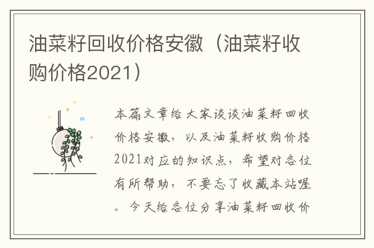 油菜籽回收价格安徽（油菜籽收购价格2021）