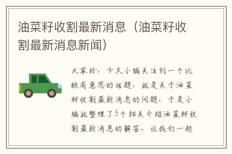 油菜籽收割最新消息（油菜籽收割最新消息新闻）