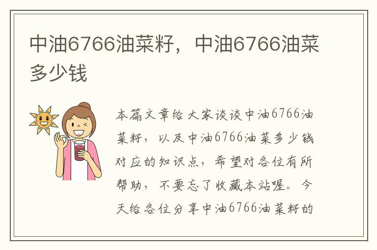 中油6766油菜籽，中油6766油菜多少钱