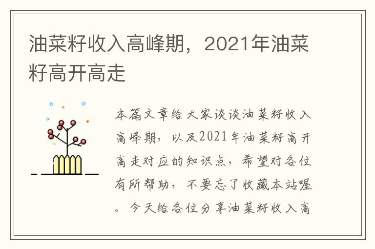 油菜籽收入高峰期，2021年油菜籽高开高走