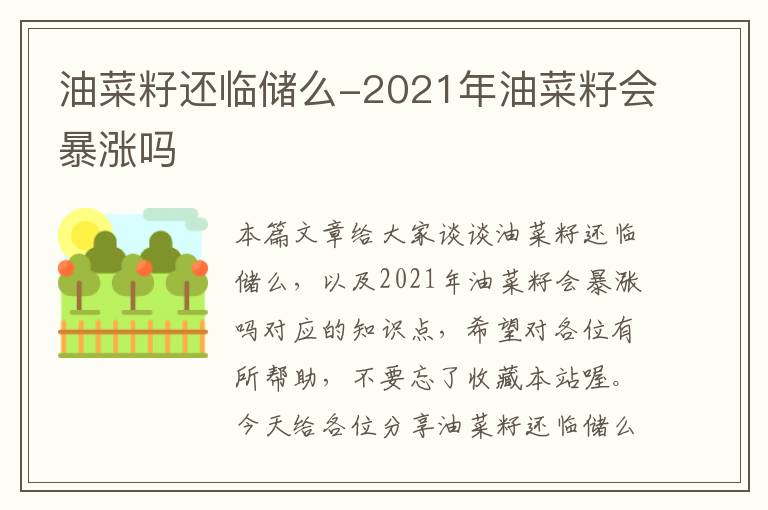 油菜籽还临储么-2021年油菜籽会暴涨吗