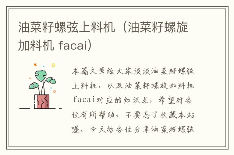 油菜籽螺弦上料机（油菜籽螺旋加料机 facai）