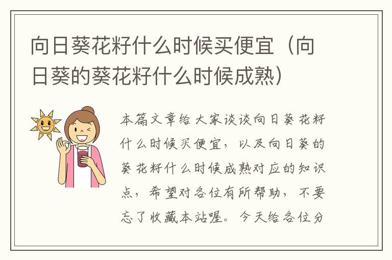 向日葵花籽什么时候买便宜（向日葵的葵花籽什么时候成熟）