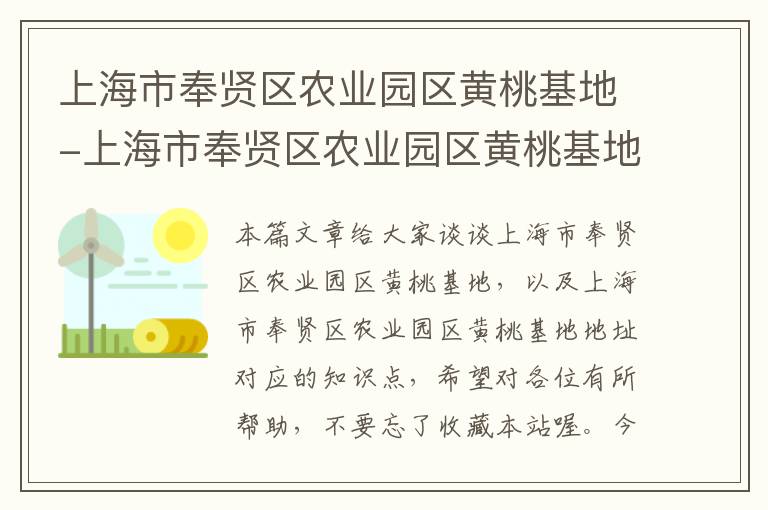 上海市奉贤区农业园区黄桃基地-上海市奉贤区农业园区黄桃基地地址