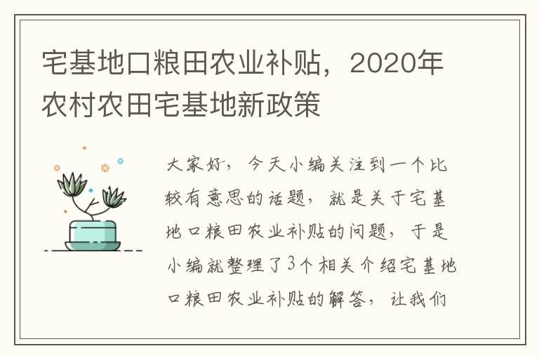 宅基地口粮田农业补贴，2020年农村农田宅基地新政策