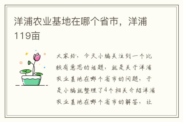 洋浦农业基地在哪个省市，洋浦119亩