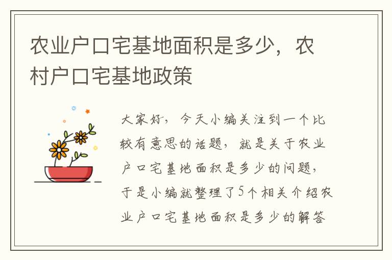 农业户口宅基地面积是多少，农村户口宅基地政策