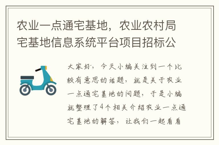 农业一点通宅基地，农业农村局宅基地信息系统平台项目招标公告