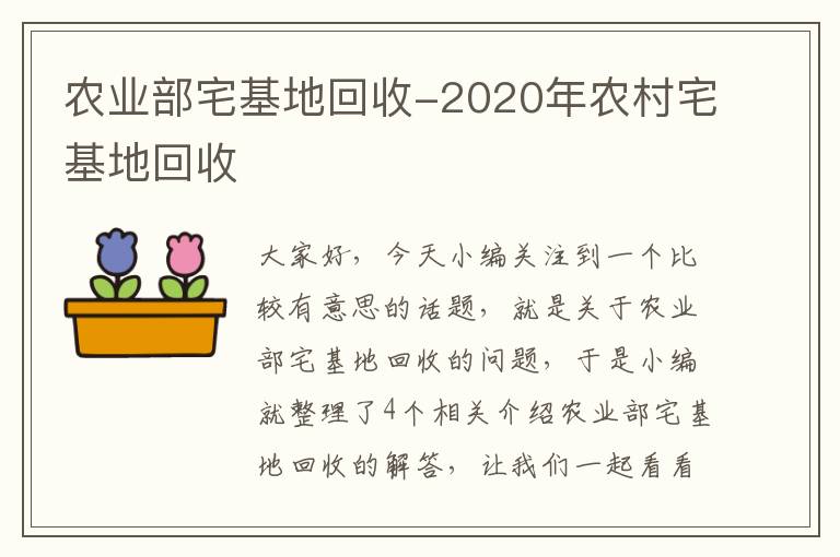 农业部宅基地回收-2020年农村宅基地回收