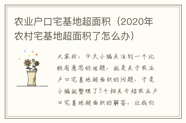 农业户口宅基地超面积（2020年农村宅基地超面积了怎么办）