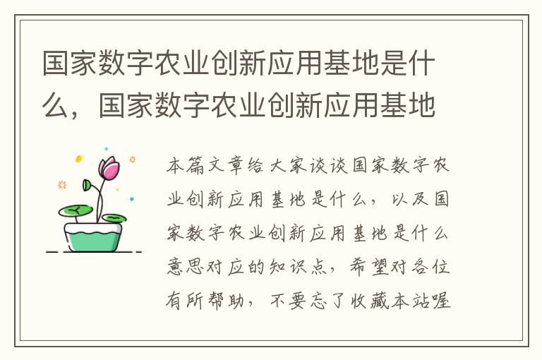 国家数字农业创新应用基地是什么，国家数字农业创新应用基地是什么意思