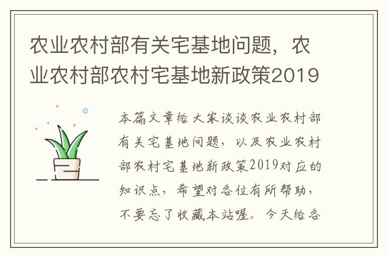 农业农村部有关宅基地问题，农业农村部农村宅基地新政策2019