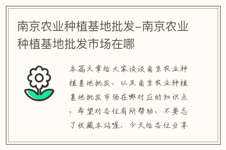 南京农业种植基地批发-南京农业种植基地批发市场在哪