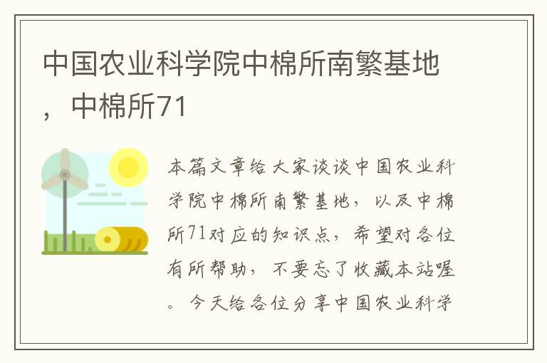 中国农业科学院中棉所南繁基地，中棉所71