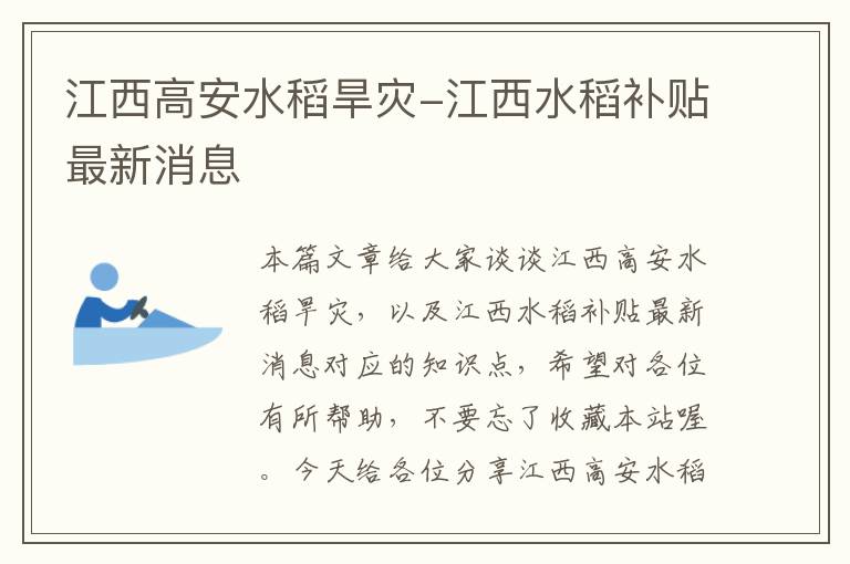 江西高安水稻旱灾-江西水稻补贴最新消息