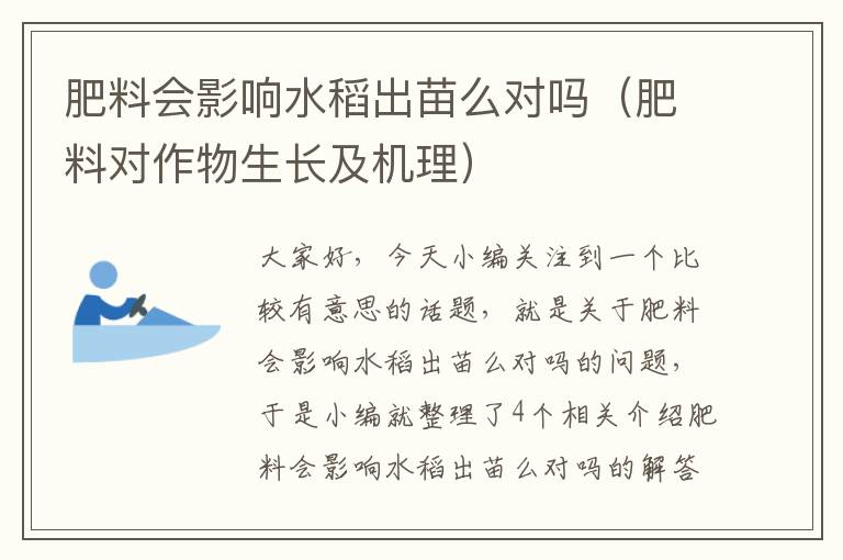 肥料会影响水稻出苗么对吗（肥料对作物生长及机理）