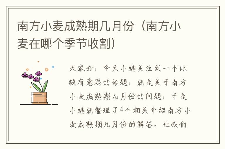 南方小麦成熟期几月份（南方小麦在哪个季节收割）