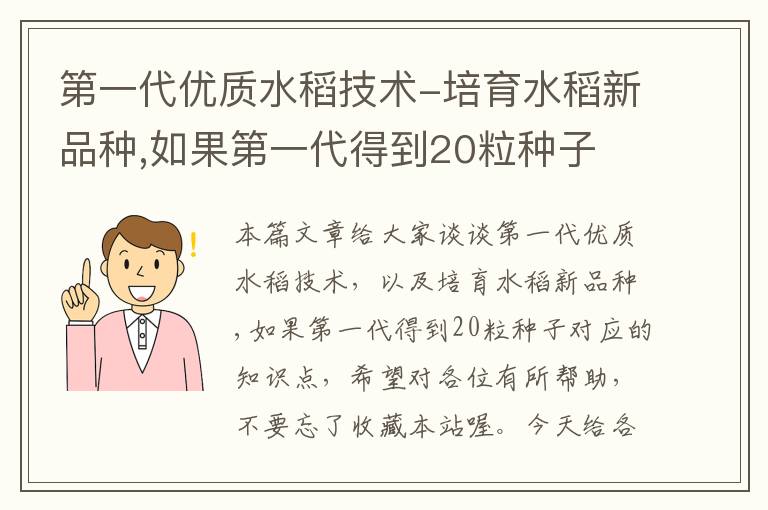 第一代优质水稻技术-培育水稻新品种,如果第一代得到20粒种子