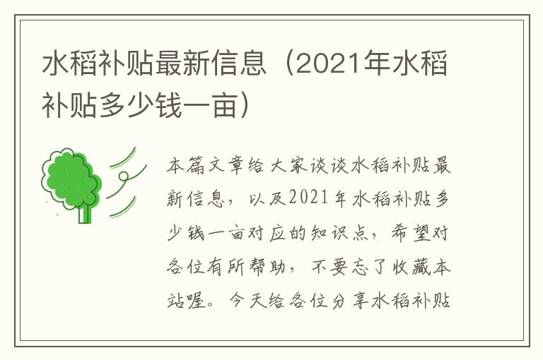 水稻补贴最新信息（2021年水稻补贴多少钱一亩）