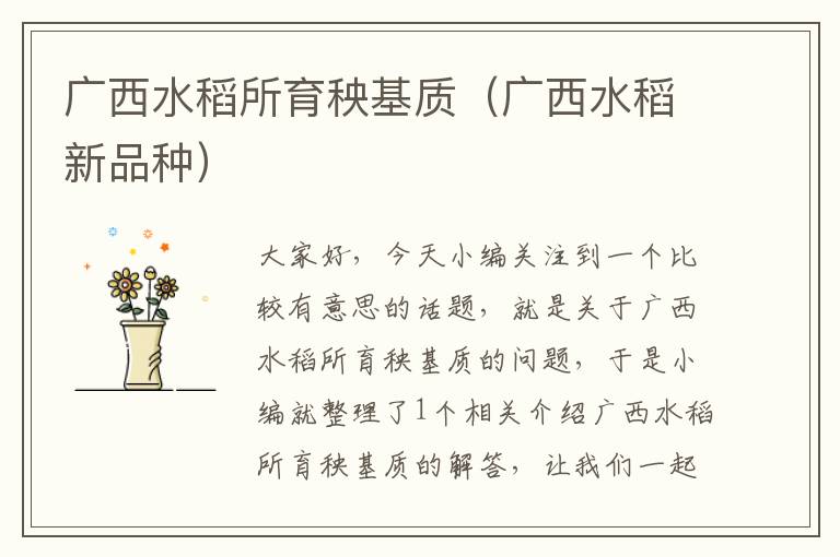 广西水稻所育秧基质（广西水稻新品种）