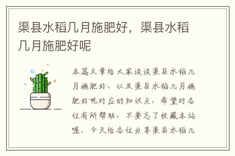 渠县水稻几月施肥好，渠县水稻几月施肥好呢