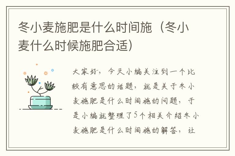 冬小麦施肥是什么时间施（冬小麦什么时候施肥合适）