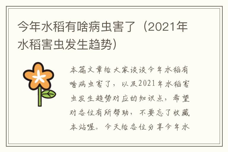 今年水稻有啥病虫害了（2021年水稻害虫发生趋势）