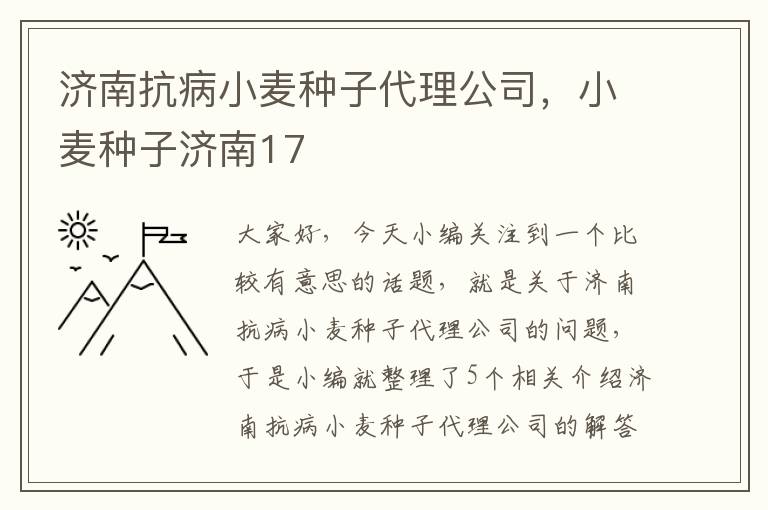 济南抗病小麦种子代理公司，小麦种子济南17