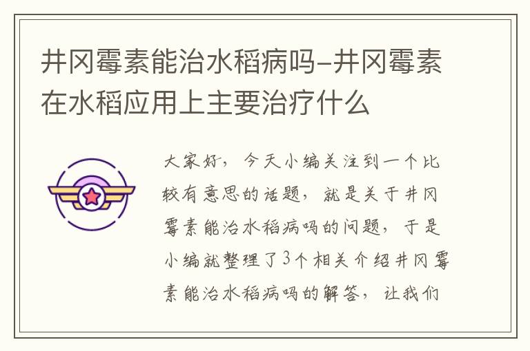 井冈霉素能治水稻病吗-井冈霉素在水稻应用上主要治疗什么