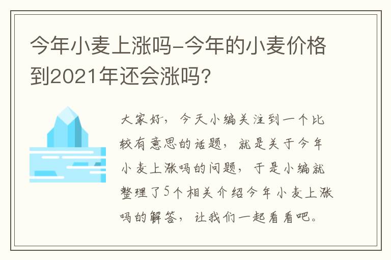 今年小麦上涨吗-今年的小麦价格到2021年还会涨吗?