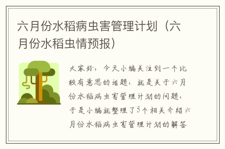 六月份水稻病虫害管理计划（六月份水稻虫情预报）