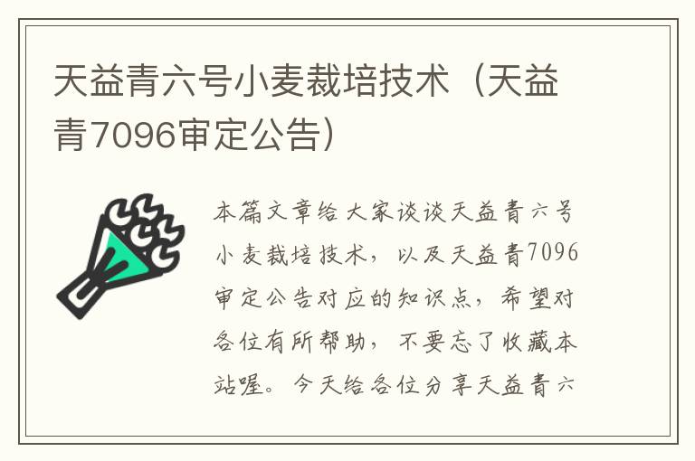 天益青六号小麦裁培技术（天益青7096审定公告）