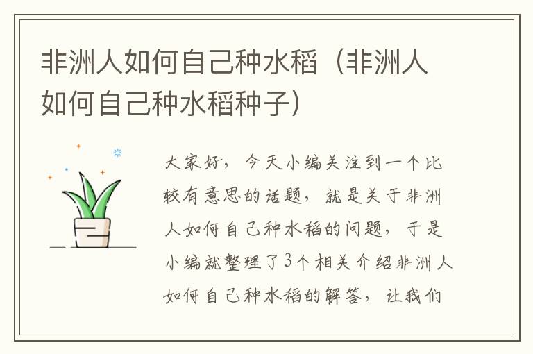 非洲人如何自己种水稻（非洲人如何自己种水稻种子）