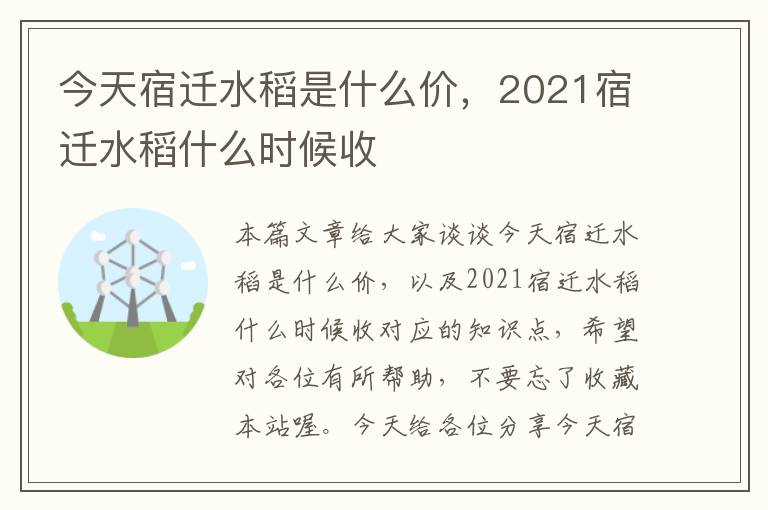 今天宿迁水稻是什么价，2021宿迁水稻什么时候收