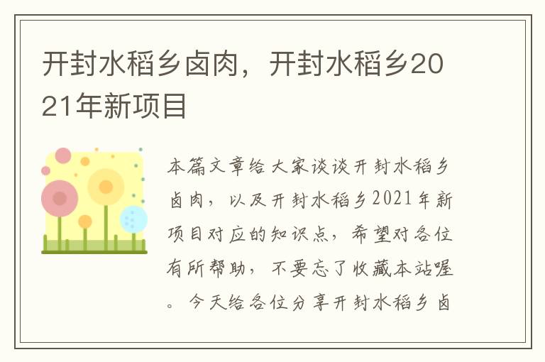 开封水稻乡卤肉，开封水稻乡2021年新项目