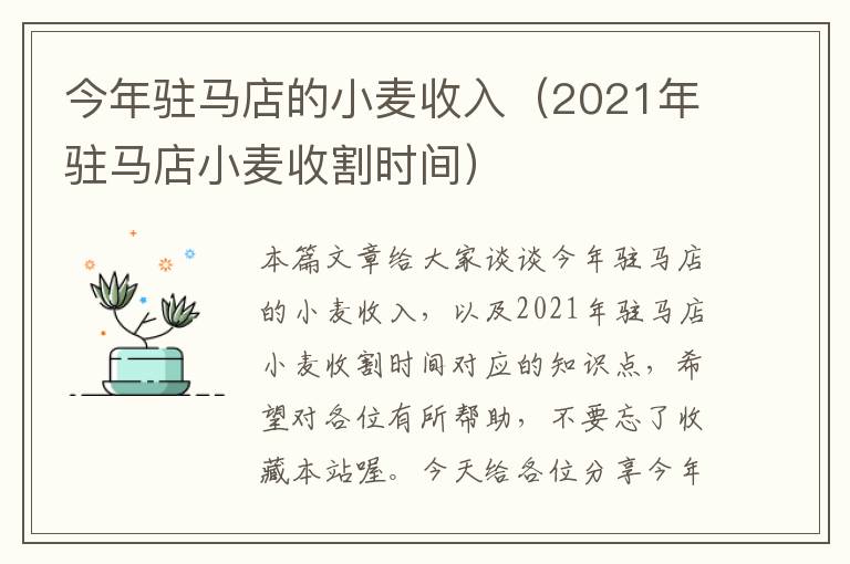 今年驻马店的小麦收入（2021年驻马店小麦收割时间）