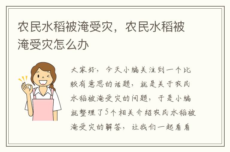 农民水稻被淹受灾，农民水稻被淹受灾怎么办