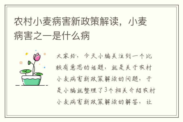 农村小麦病害新政策解读，小麦病害之一是什么病