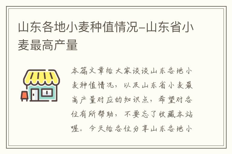 山东各地小麦种值情况-山东省小麦最高产量