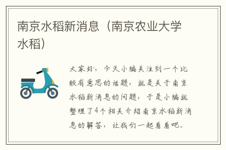 南京水稻新消息（南京农业大学水稻）