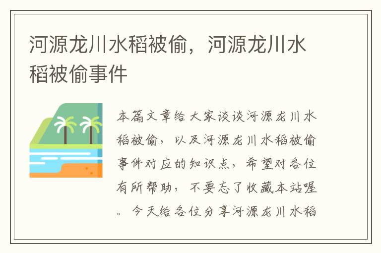 河源龙川水稻被偷，河源龙川水稻被偷事件