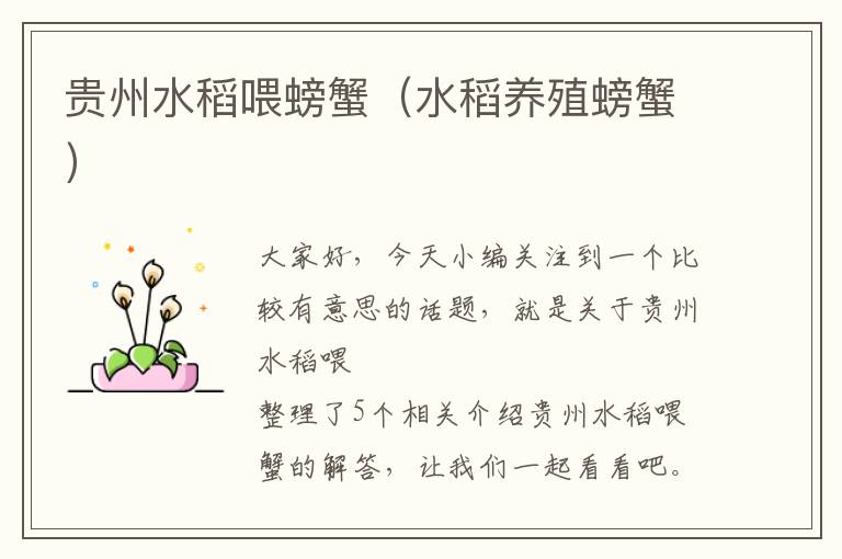 贵州水稻喂螃蟹（水稻养殖螃蟹）