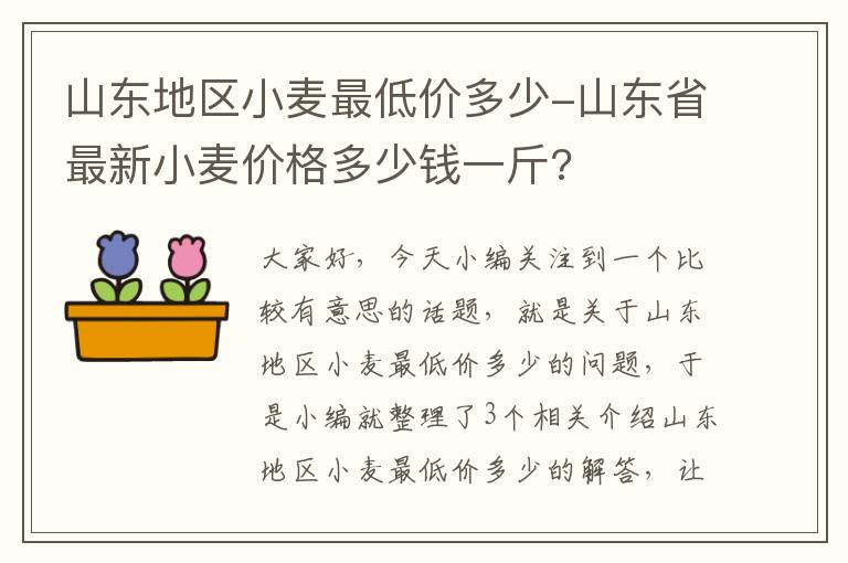 山东地区小麦最低价多少-山东省最新小麦价格多少钱一斤?