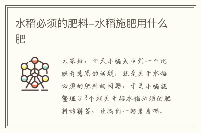 水稻必须的肥料-水稻施肥用什么肥