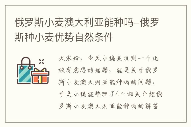 俄罗斯小麦澳大利亚能种吗-俄罗斯种小麦优势自然条件