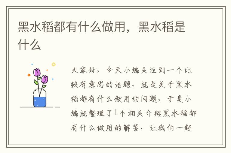 黑水稻都有什么做用，黑水稻是什么