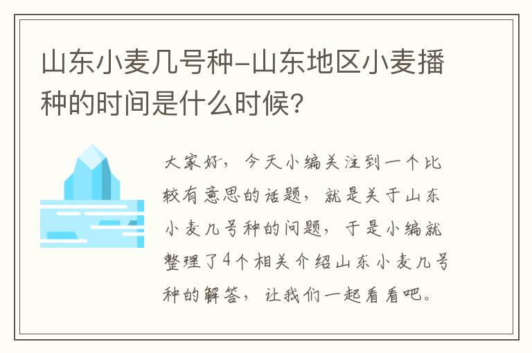 山东小麦几号种-山东地区小麦播种的时间是什么时候?