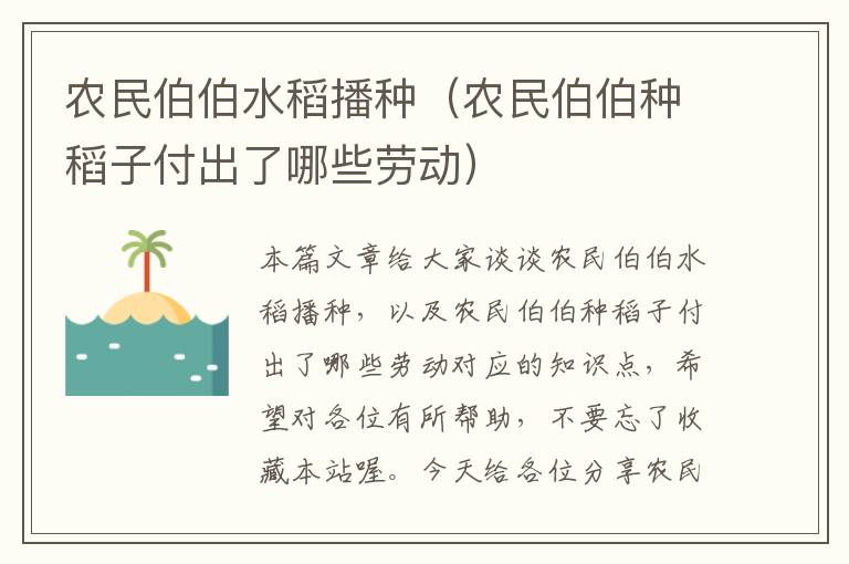 农民伯伯水稻播种（农民伯伯种稻子付出了哪些劳动）